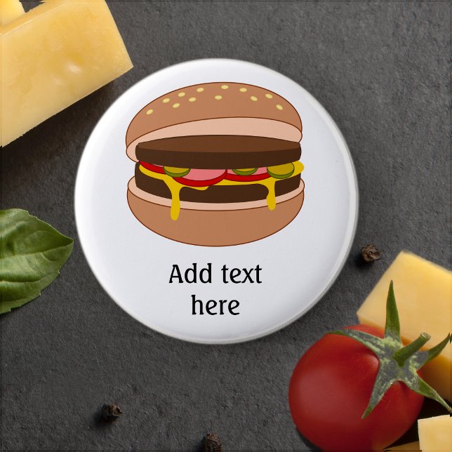 Badge Rond 5 Cm Hamburger dans Bun Image - Ajouter votre texte (Créateur téléchargé)