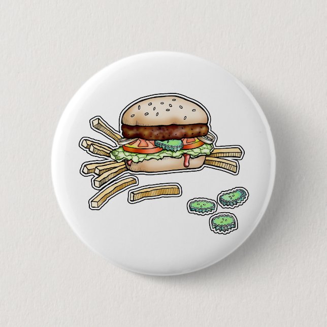 Badge Rond 5 Cm HAMBURGER et BOUTON de FRITURES (Devant)