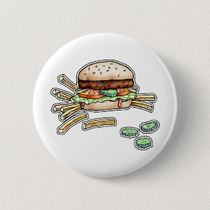 Badge Rond 5 Cm HAMBURGER et BOUTON de FRITURES