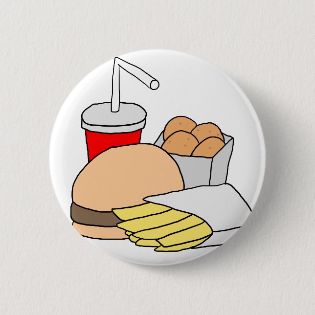 Badge Rond 5 Cm Hamburger, fritures, pépites de poulet et soude (Devant)