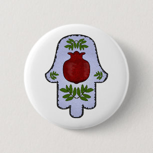 Badge Rond 5 Cm Hamsa, grenade, verre bleu-clair et souillé Zazz