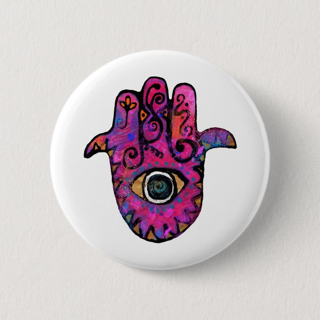 BADGE ROND 5 CM ** HAMSA ROSES ** (Devant)