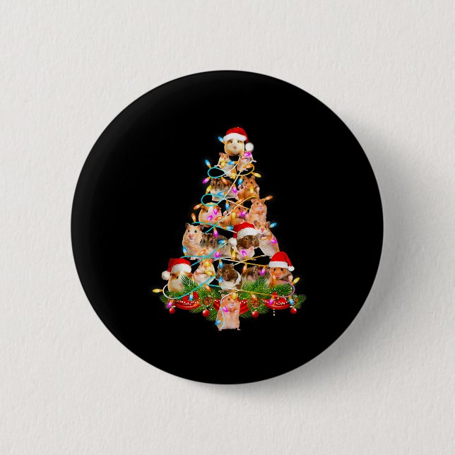 Badge Rond 5 Cm Hamster Christmas Tree Led Funny Hamster Snow Chir (Devant)