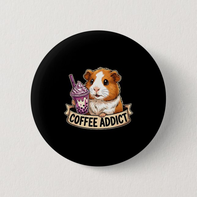 Badge Rond 5 Cm Hamster Coffee Addict Cute Rodent Boba Tea Gift  (Devant)