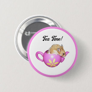 Badge Rond 5 Cm Hamster mignon en théière rose avec Daisy Photo