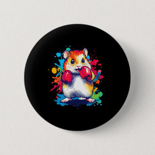 Badge Rond 5 Cm Hamster portant des gants de boxe Art coloré