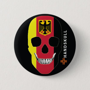 Badge Rond 5 Cm HANDSKULL Allemagne, Happy crâne, drapeau de l'All