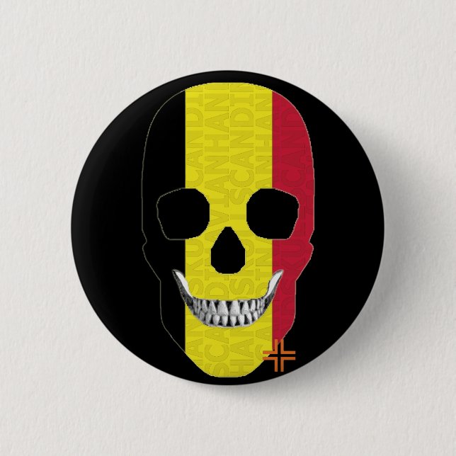 Badge Rond 5 Cm HANDSKULL Belgique Insigne rond noir B2 (Devant)