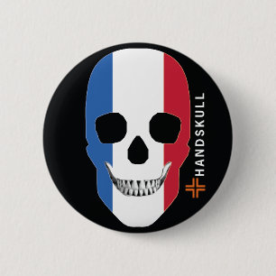 Badge Rond 5 Cm HANDSKULL France, Happy skull, drapeau de la Franc