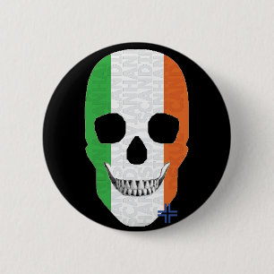 Badge Rond 5 Cm HANDSKULL Irlande Insigne rond noir B2