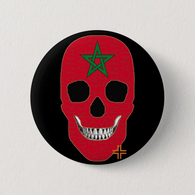 Badge Rond 5 Cm HANDSKULL Maroc Insigne rond noir B2 (Devant)