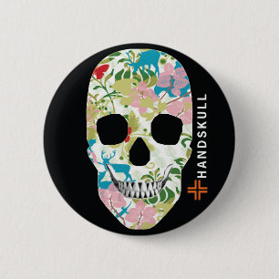 Badge Rond 5 Cm HANDSKULL Natur, Joyeux crâne, Drapeau de Natur