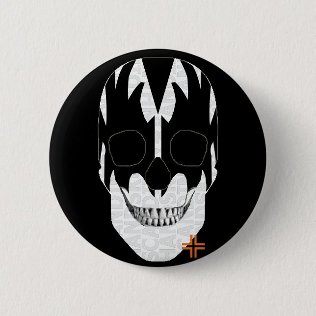 Badge Rond 5 Cm HANDSKULL Vampire Insigne rond noir B2 (Devant)
