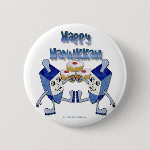 Badge Rond 5 Cm Hanoukka Dancing Dreidels et Jelly Doughnut