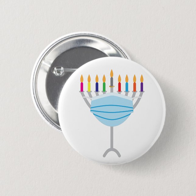 Badge Rond 5 Cm Hanoukka Menorah avec masque facial (Devant & derrière)