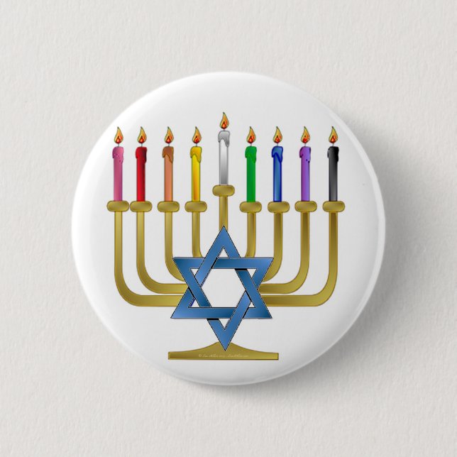 Badge Rond 5 Cm Hanoukka Rainbow Candles Gold Menorah (Devant)