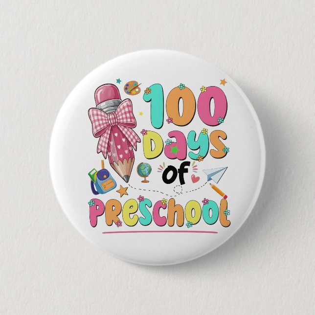 Badge Rond 5 Cm Happy 100 Days of School Pink Bow (Devant)