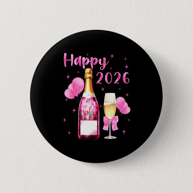 Badge Rond 5 Cm Happy 2026 Cheers To A New Year 2026 Champagne Coq (Devant)
