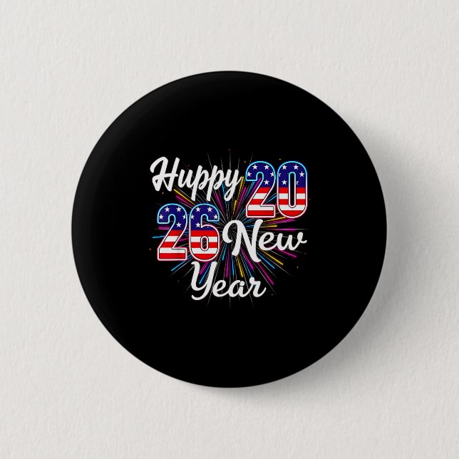 Badge Rond 5 Cm Happy 2026 New Year Patriotic Fireworks Design Par (Devant)