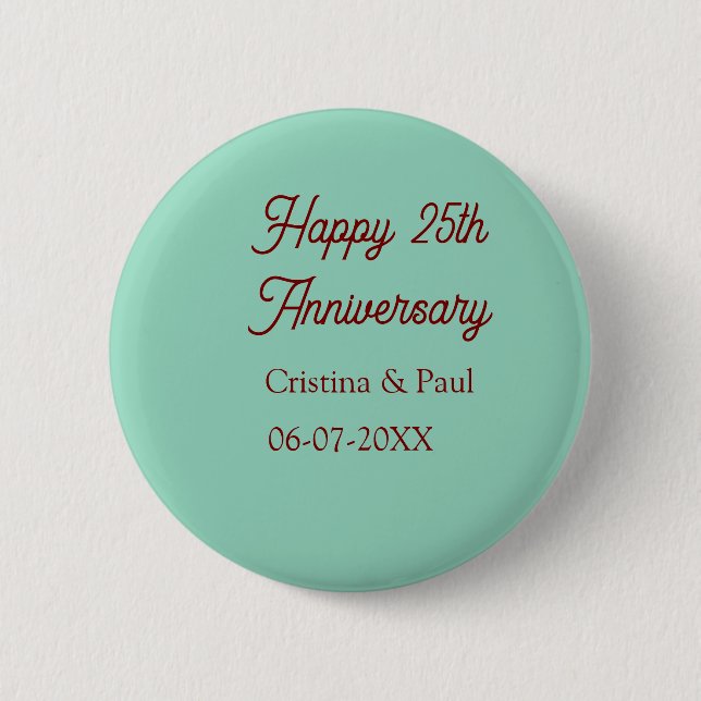 Badge Rond 5 Cm Happy 25th aniversary green mauve pastel boho retr (Devant)