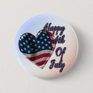 Badge Rond 5 Cm Happy 4 juillet USA Flag Heart