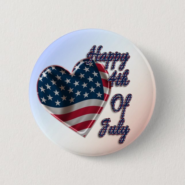 Badge Rond 5 Cm Happy 4 juillet USA Flag Heart (Devant)