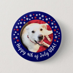 Badge Rond 5 Cm Happy 4 juillet USA Funny Smiling Chien Photo