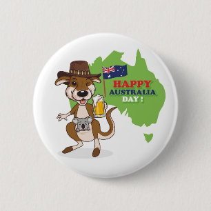 Badge Rond 5 Cm Happy Australia Day Kangaroo Koala