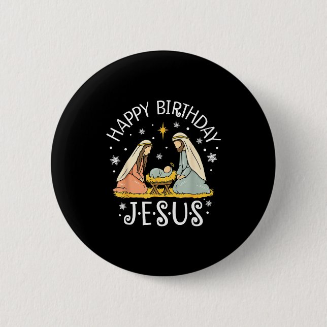 Badge Rond 5 Cm Happy Birthday Jesus Ugly Christmas Sweater Christ (Devant)