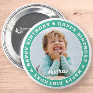 Badge Rond 5 Cm Happy Birthday Simple Modern Custom Photo