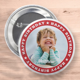 Badge Rond 5 Cm Happy Birthday Simple Modern Custom Photo