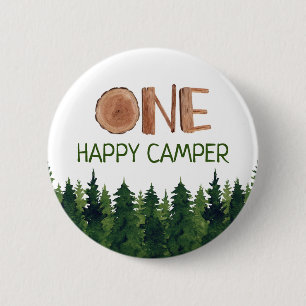 Badge Rond 5 Cm Happy Camper Aquarelle Bois Un Rustique
