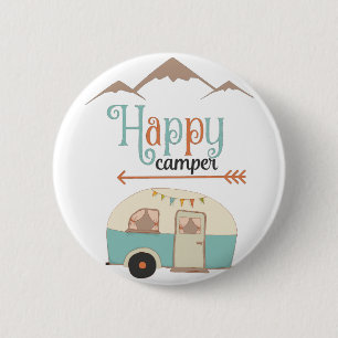 Badge Rond 5 Cm Happy Camper Cute Retro RV
