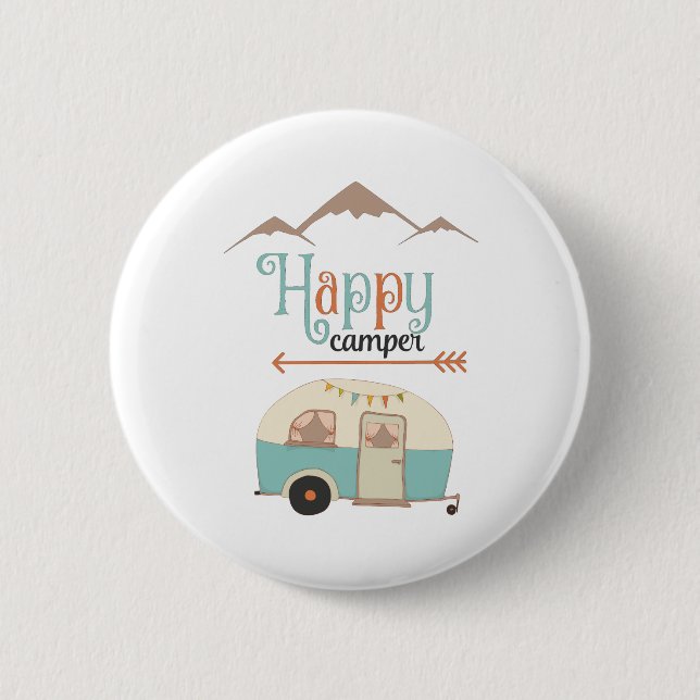 Badge Rond 5 Cm Happy Camper Cute Retro RV (Devant)