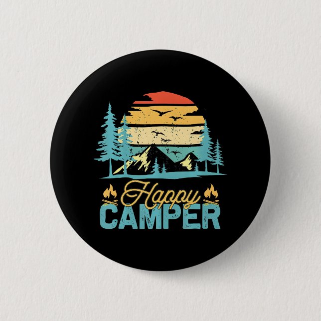 Badge Rond 5 Cm Happy Camper Funny Matching Camping Crew (Devant)