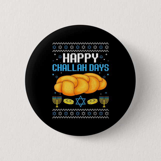 Badge Rond 5 Cm Happy Challah Days Ugly Christmas Hanukkah  (Devant)