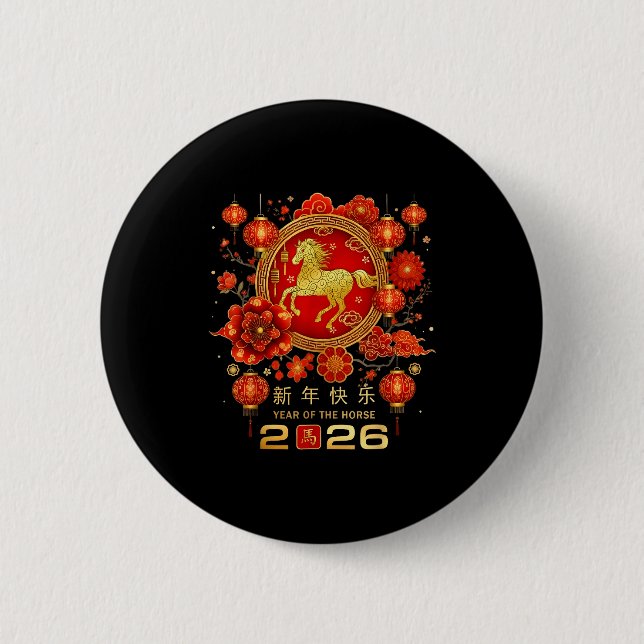Badge Rond 5 Cm Happy Chinese Lunar New Year Horse Zodiac Year Of  (Devant)