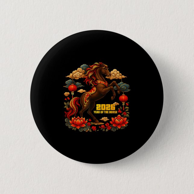Badge Rond 5 Cm Happy Chinese Lunar New Year Of The Horse 2026  (Devant)