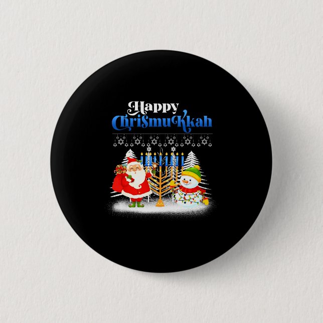 Badge Rond 5 Cm Happy Chrismukkah Jewish Christmas Hanukkah  (Devant)