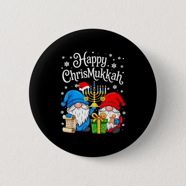 Badge Rond 5 Cm Happy Christmukkah Hanukkah Christmas Gnome Xmas F (Devant)