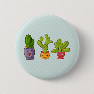 Badge Rond 5 Cm Happy Cute Cactus dans les pots de fleurs Illustra