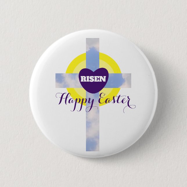 Badge Rond 5 Cm Happy Easter Blue Sky Cross Resurrection Day Butto (Devant)