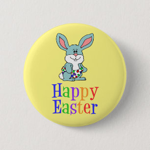 Badge Rond 5 Cm Happy Easter Cartoon Baby Bunny Yellow