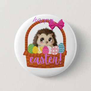 Badge Rond 5 Cm Happy Easter Hedgehog Button