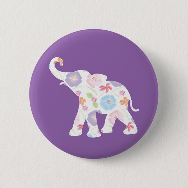 Badge Rond 5 Cm Happy Elephant-Big-Flower Pattern Modern (Devant)