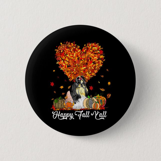 Badge Rond 5 Cm Happy Fall Y'all Funny Shih Tzu Citrouilles d'auto (Devant)