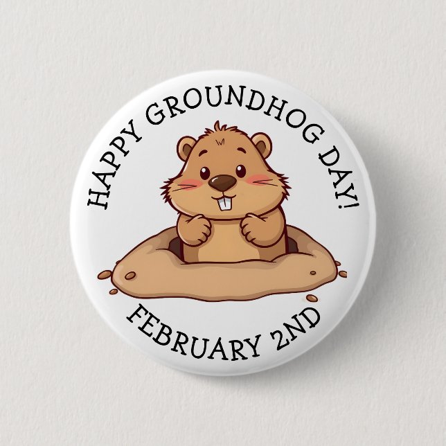 Badge Rond 5 Cm Happy Groundhog Day | February 2nd (Devant)