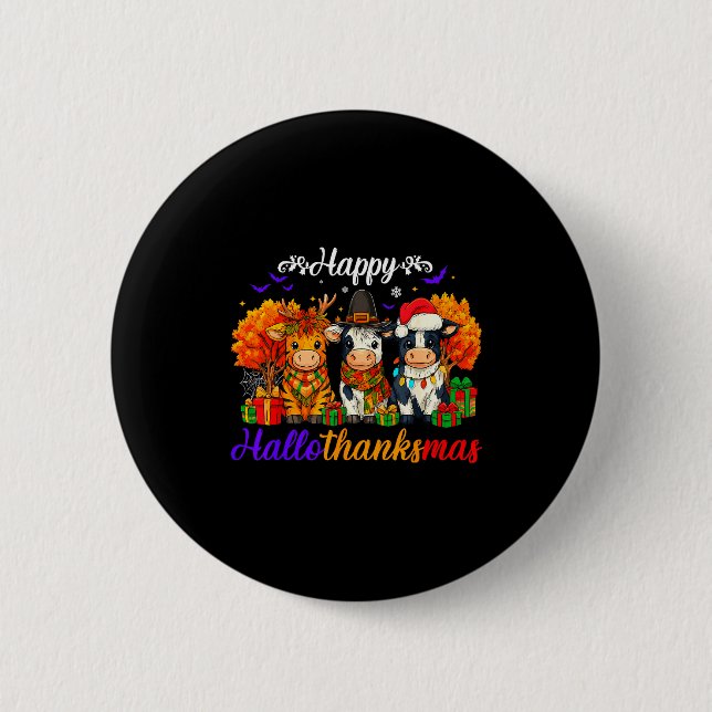 Badge Rond 5 Cm Happy Hallothanksmas Cows For Farmer  (Devant)