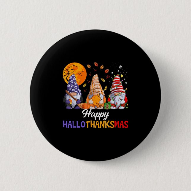 Badge Rond 5 Cm Happy Hallothanksmas Gnomes Lover Halloween Merry  (Devant)