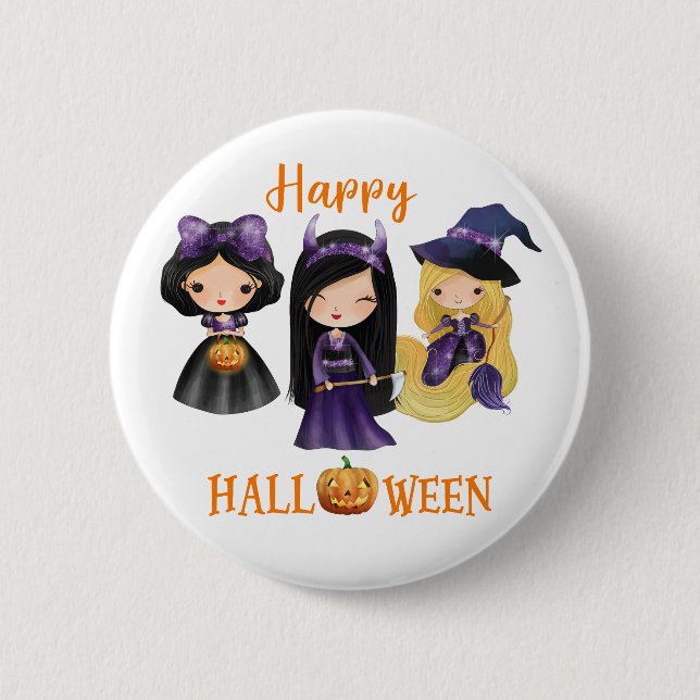 Badge Rond 5 Cm Happy Halloween bouton Fille princesse Éffrayante  (Devant)